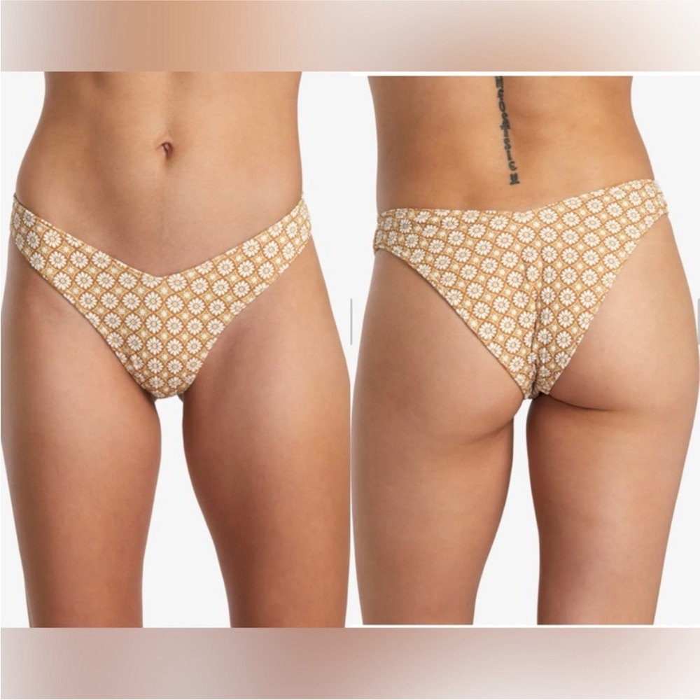 RVCA Tan and White Bikini Bottom